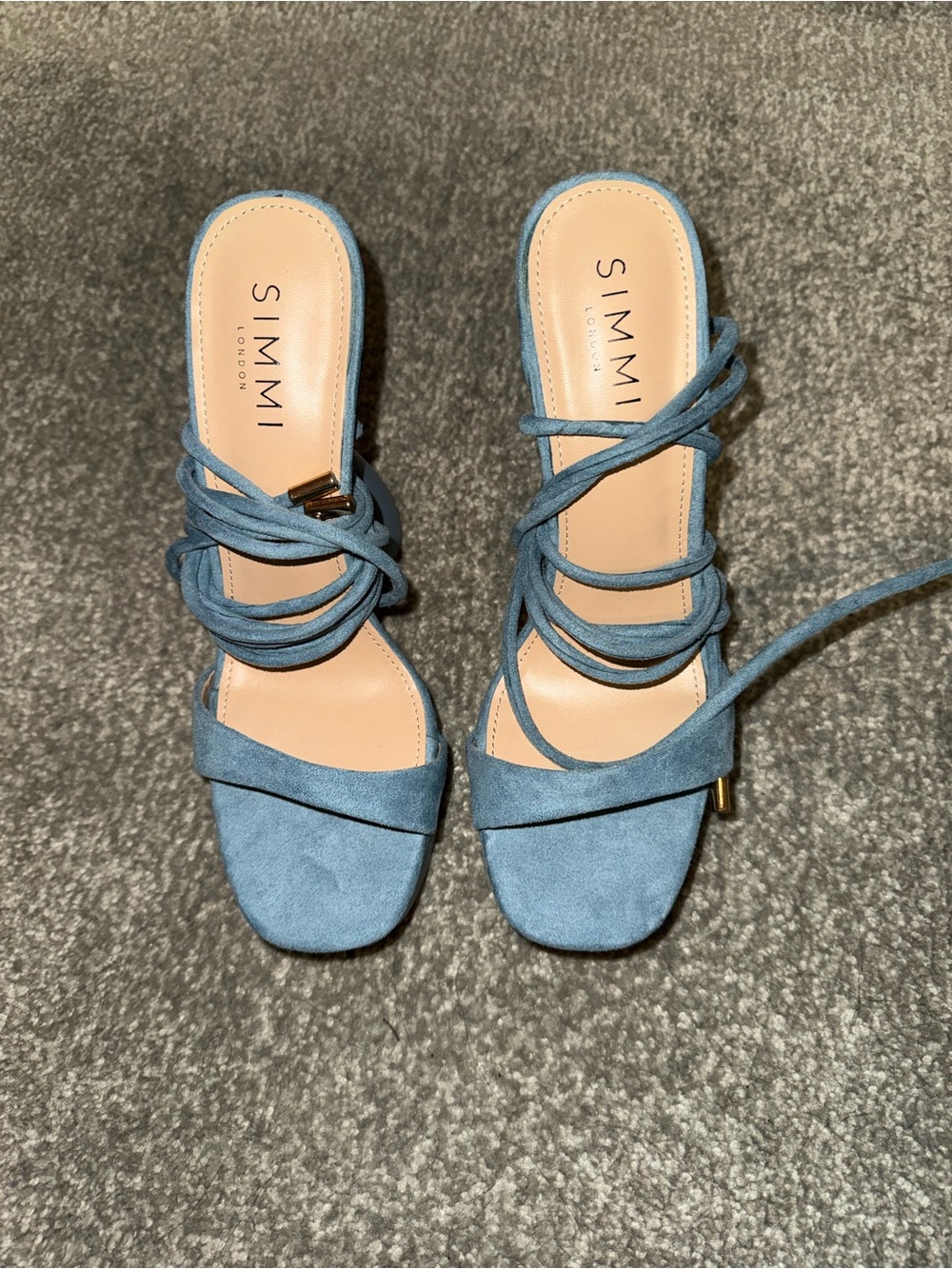 SIMMI London Blue Suede Lace-Up Block Heel Sandals